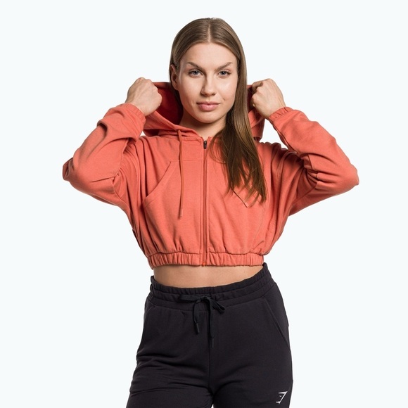 Gymshark Tops - GYMSHARK x Kendra & Kathryn Burnt Orange Cropped Zip Up Hoodie Size XSmall
